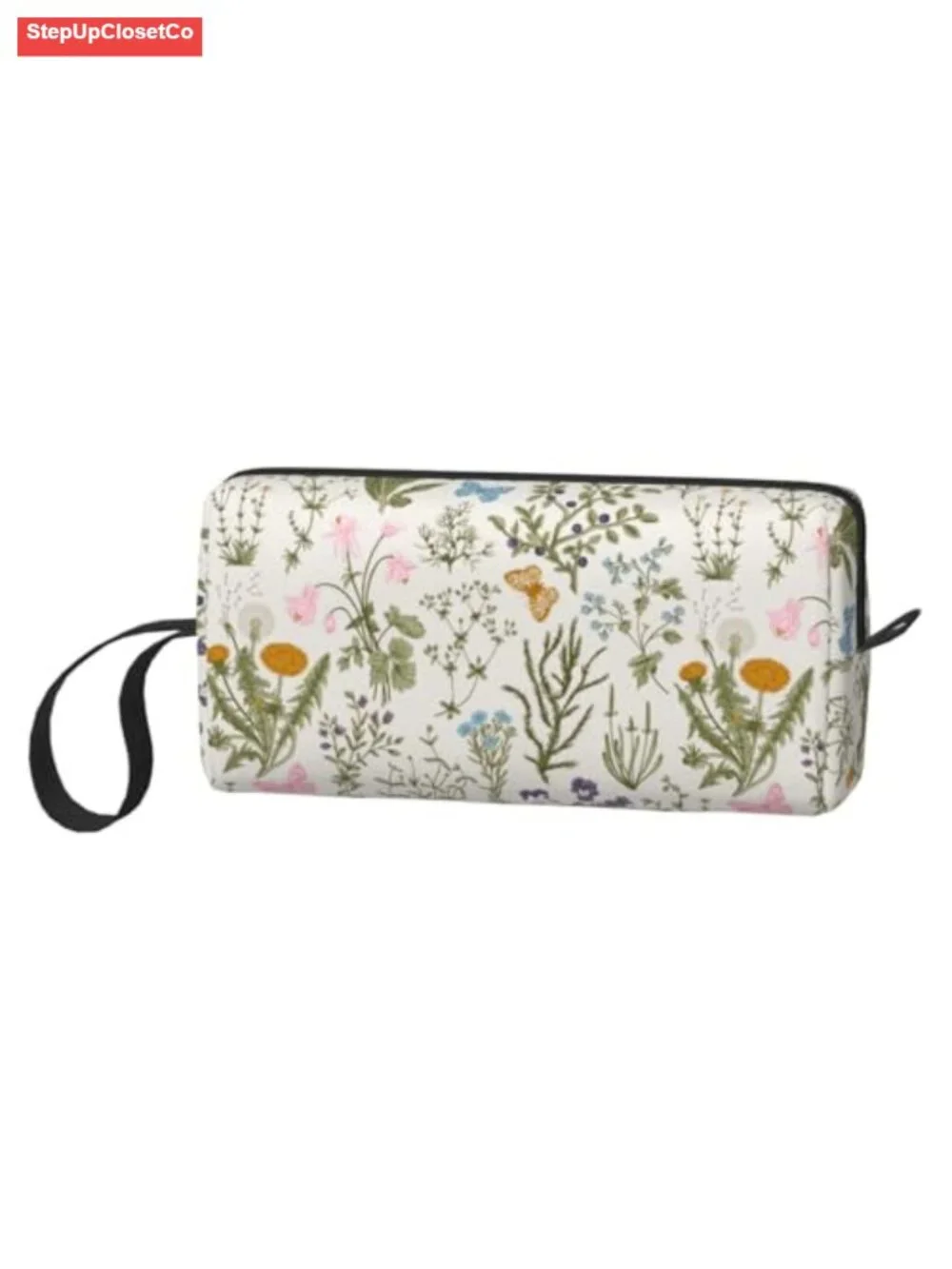 Vintage Wildflower Floral Makeup Bag Organizer Cosmetic Pouch Travel Toiletry